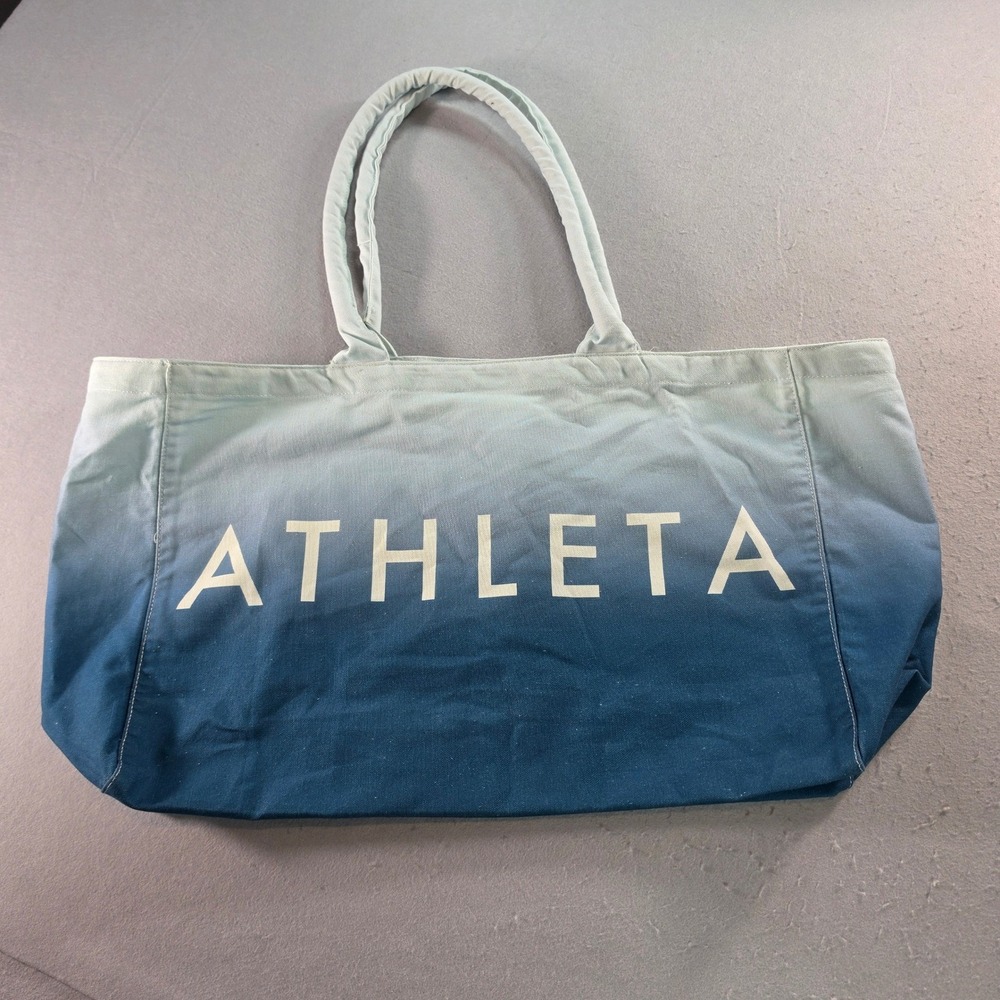 Athleta Ombre Tote Bag Blue Canvas Large Gym Beach Travel Coastal Boho